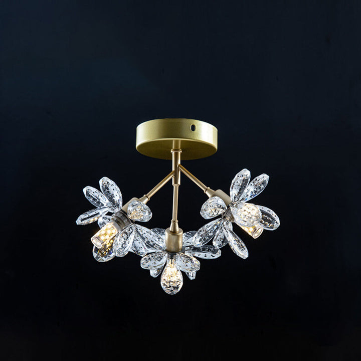 Modern Light Luxury Crystal Flower Design 3-Light Semi-Flush Mount Light