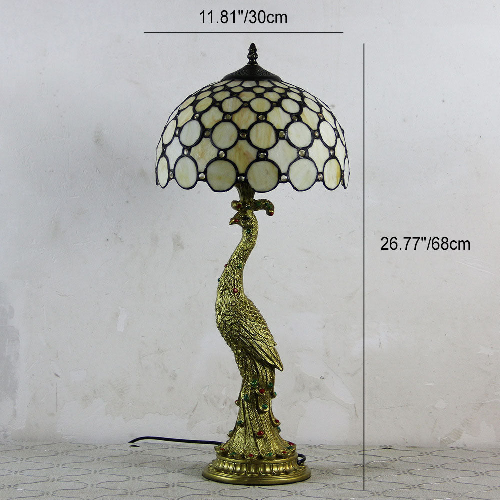 Lampe de table vintage Tiffany Peacock Gem Dome en résine et verre à 1 lumière 