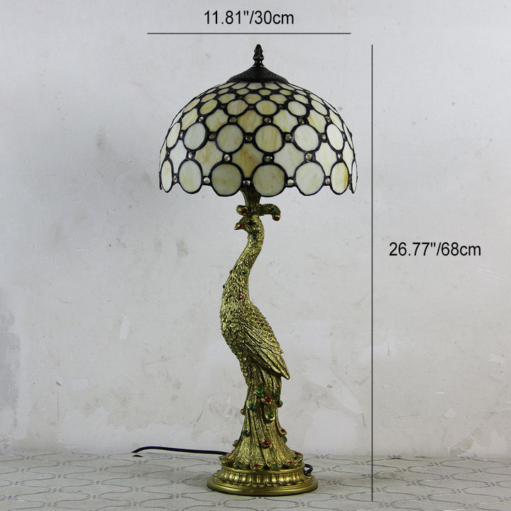 Lampe de table vintage Tiffany Peacock Gem Dome en résine et verre à 1 lumière 
