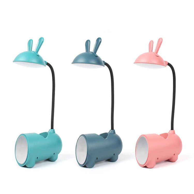 Lampe de bureau LED tactile USB avec porte-stylo et lapin créatif de dessin animé 