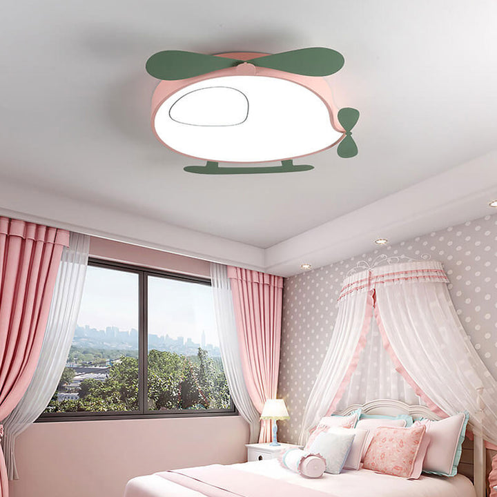 Lustre de plafond pour enfants avec protection des yeux LED colorée et créative en forme d'avion 