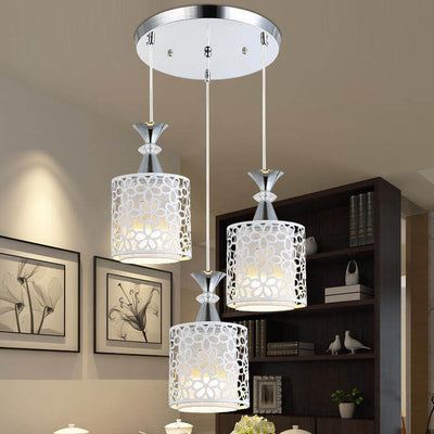 Nordic Simple Floral Pattern Cylinder Hardware 1/3 Light Island Light Chandelier