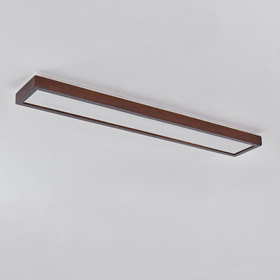 Japanese Minimalist Log Rectangular Walnut LED Flush Mount Ceiling Light