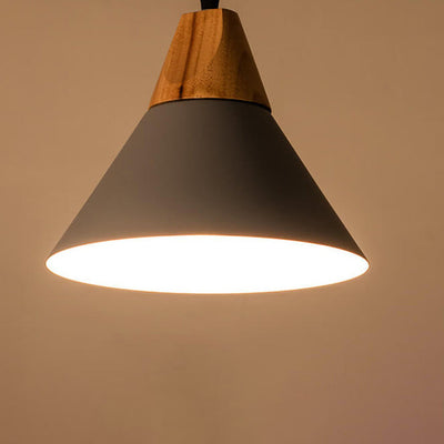 Industrial Minimalist Cone Wood Iron 1-Light Pendant Light