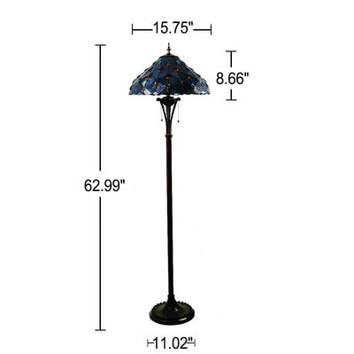 European Tiffany Stained Glass Rustic 2-Light Standing Floor Lamp