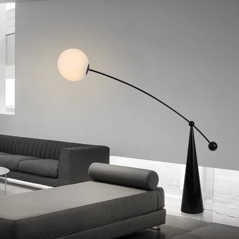 Contemporary Creative Tapered Base Fishing Rod Orb Iron Glass 1-Light Standing Floor Lamp For Living Room