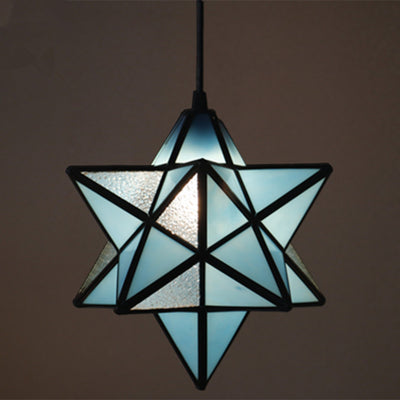 European Tiffany Pentagram Stained Glass 1-Light Pendant Light