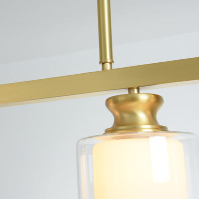 Nordic Simplicity Brass Glass Cylinder Linear Island Light 3/4 Light Chandelier