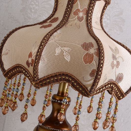 European Vintage Fabric Tassel Bead Resin 1-Light Table Lamp