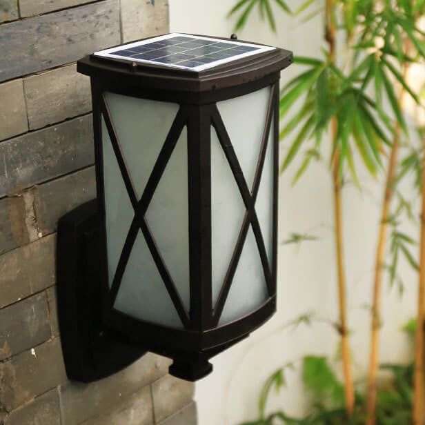 Solar Chinese Outdoor Square Column Cage 1-Light Wall Sconce Lamp