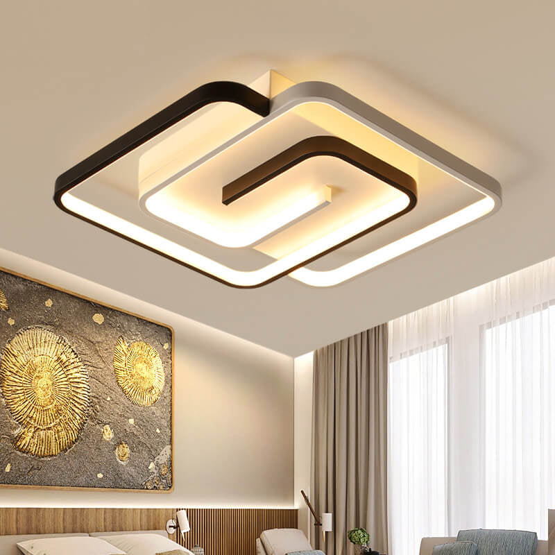 Modern Creative Square Ring Aluminum LED Semi-Flush Mount Ceiling Light