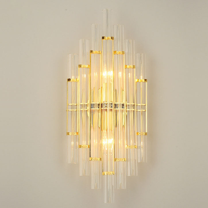 Modern Luxury Crystal Hardware Geometric Column Rechargeable 2-Light Wall Sconce Lamp For Living Room &amp; Bedroom