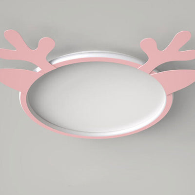 Nordic Creative Deer Head Round Kids LED Flush Mount Ceiling Light