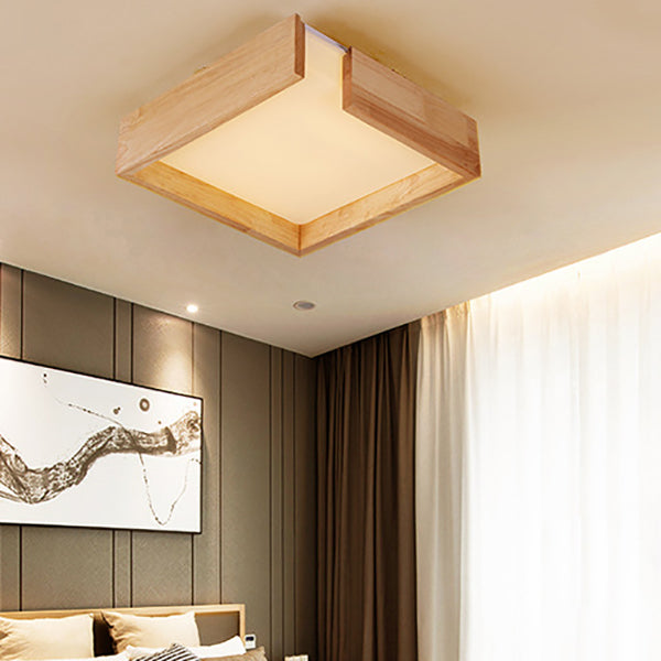 Plafonnier LED carré simple en bois moderne 