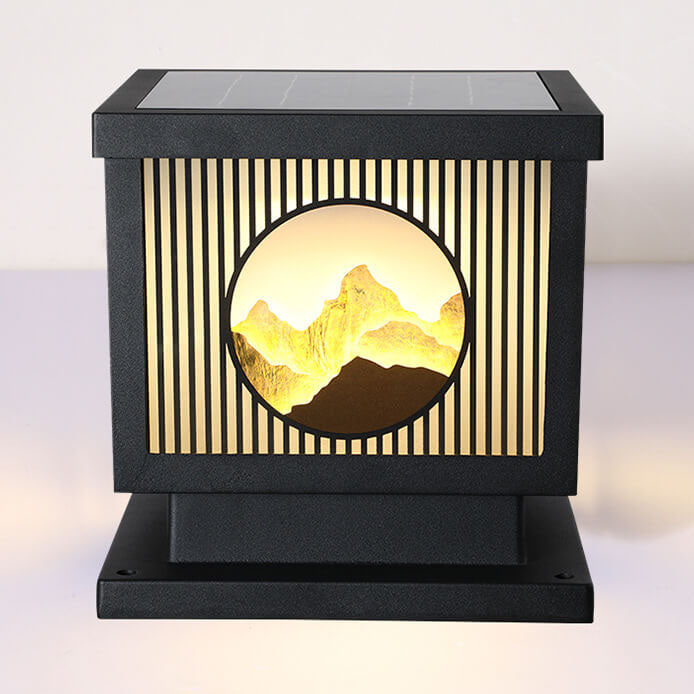 Solar Chinese Landscape Square Post Head Outdoor Waterproof LED Garden Landscape Light