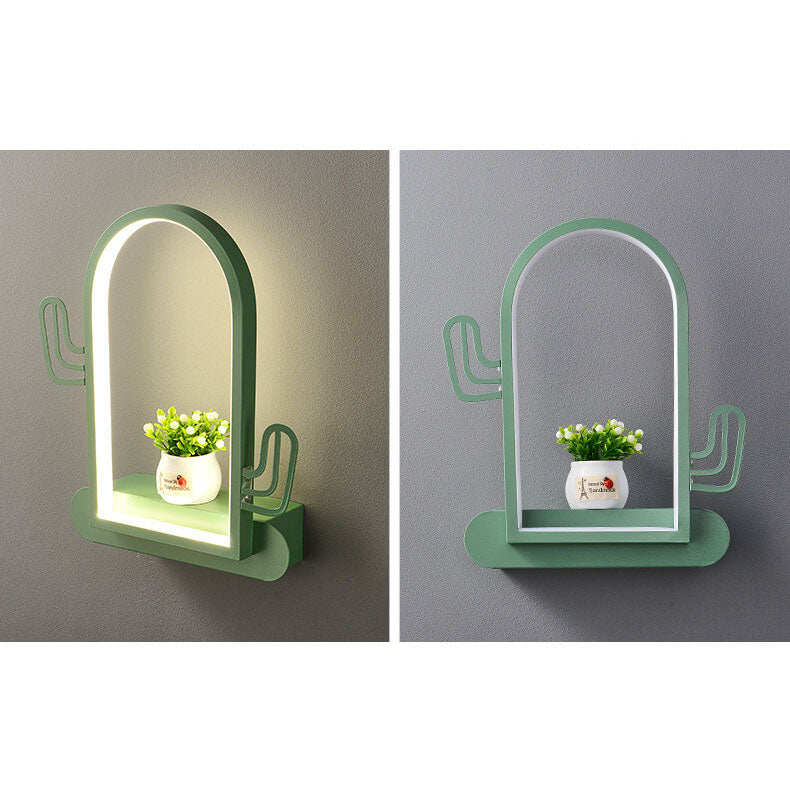 Modern Wrought Iron Acrylic Heart Cactus LED Wall Sconce Lamp