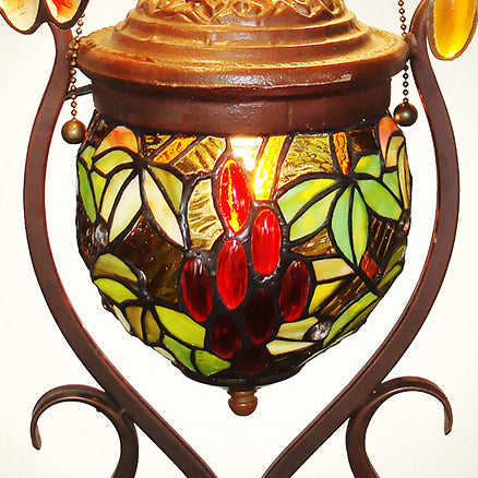 Traditionelle Tiffany-Stehlampe mit Buntglas und Traubendekor, kuppelförmig, 3 Lichter, fürs Arbeitszimmer