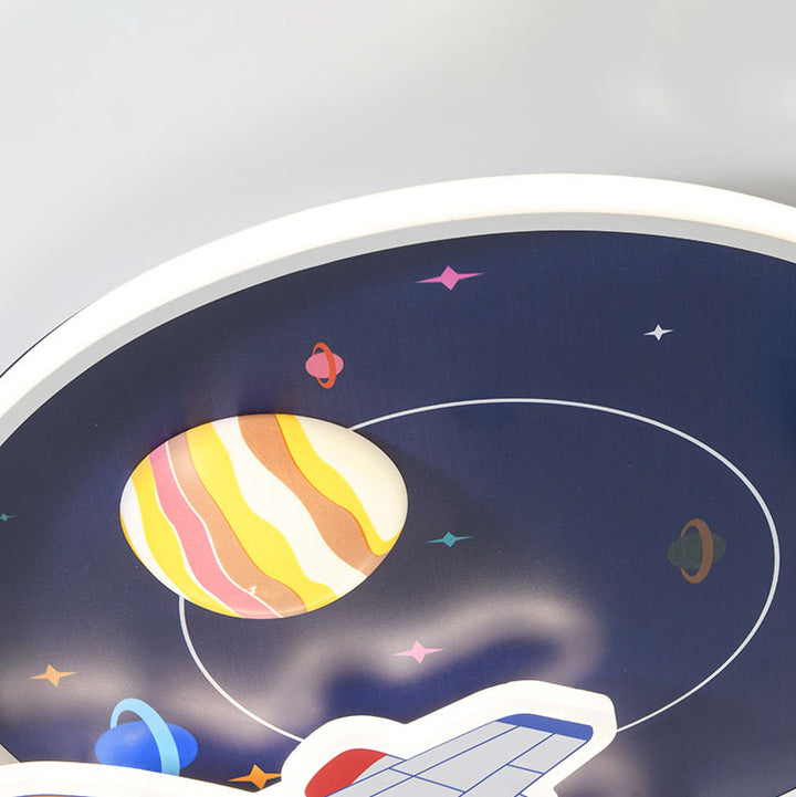 Contemporary Creative Round Acrylic Iron LED Aircraft Space Cartoon Kids Flush Mount Ceiling Light For Bedroom
