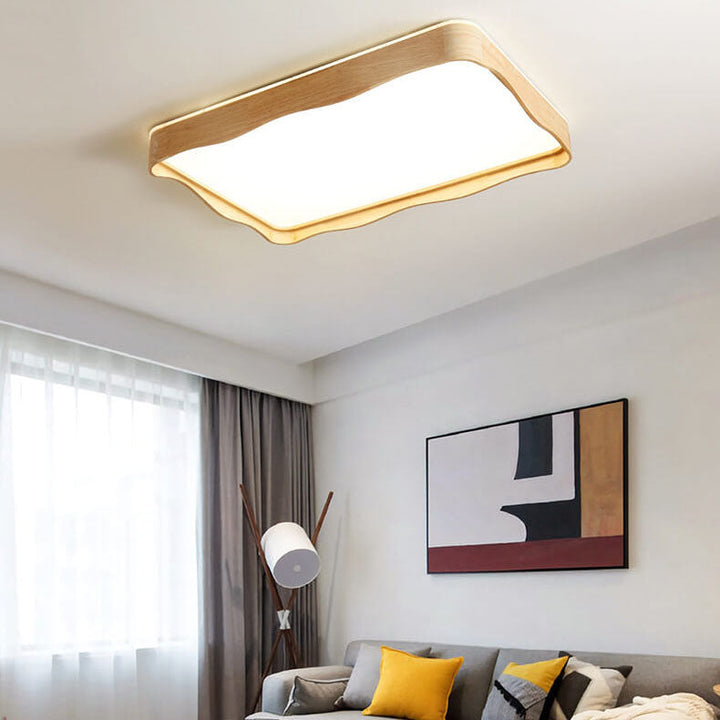 Luz de techo LED montada al ras con diseño de ondas cuadradas originales japonesas de madera 