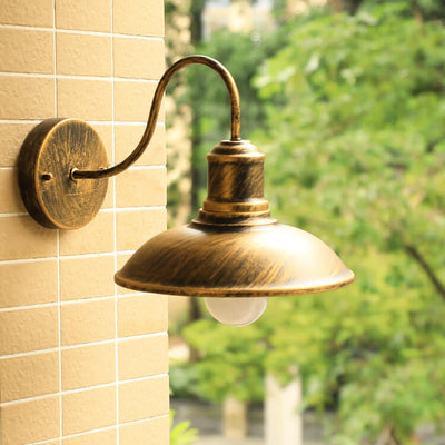 Retro Loft Dome Iron Outdoor Waterproof 1-Light Bent Arm Wall Sconce Lamp