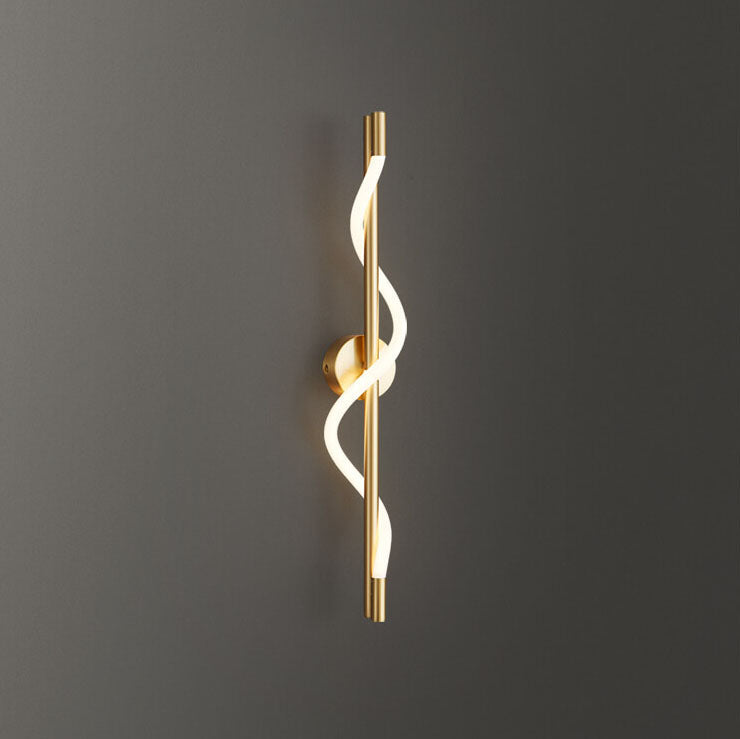 Modern Minimalist Copper-Plated Iron Twist Curve Long Bar Copper LED Wall Sconce Lamp For Living Room