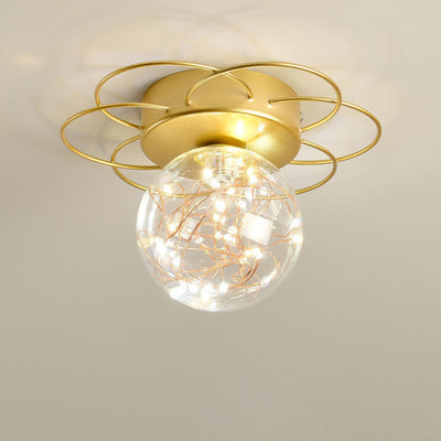 Modern Light Luxury Glass Orb Flower Base LED Semi-Flush Mount Deckenleuchte