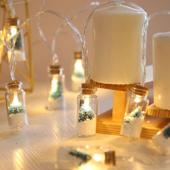 Lumière de chaîne décorative à LED de Noël avec bouteille à souhaits, arbre, neige et boîtier à piles 