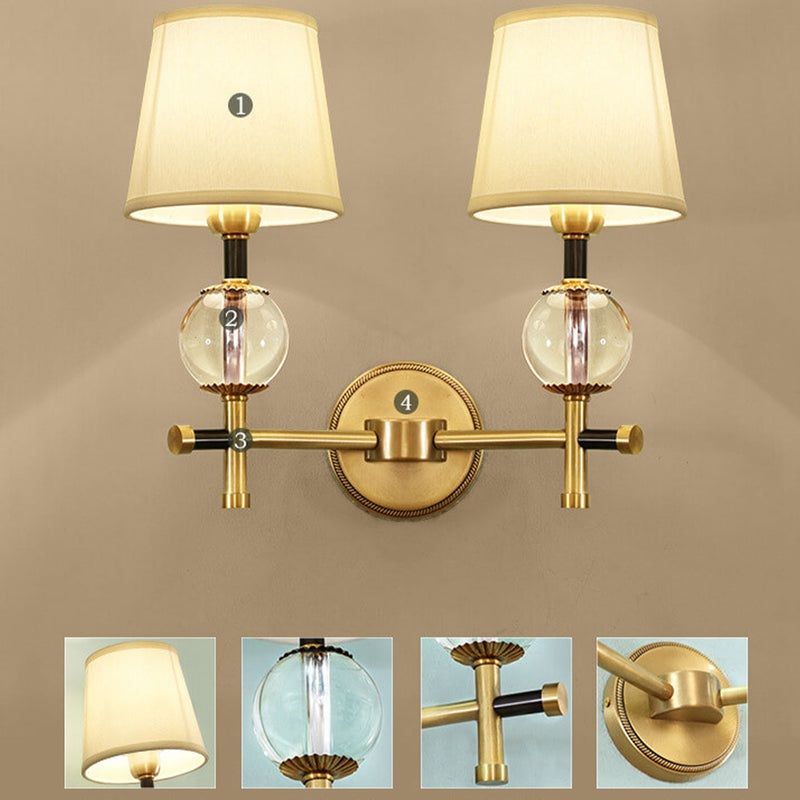 Modern American Brass Fabric 1/2 Light Wall Sconce Lamp