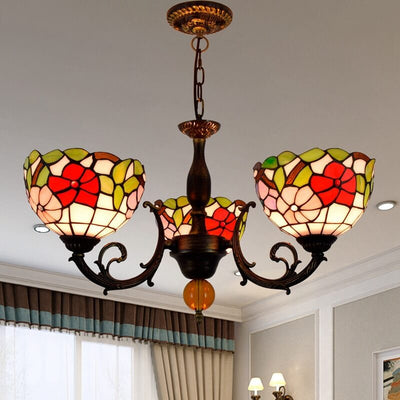 Tiffany Rustic Floral Stained Glass 3-Light Chandelier
