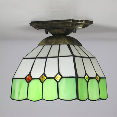 Cúpula de vidrio teñido Tiffany 1-luz semi-empotrada lámpara de techo 