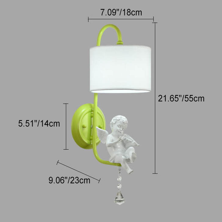 Modern Minimalist Angel Resin Round Fabric 1-Light Wall Sconce Lamp for Living Room
