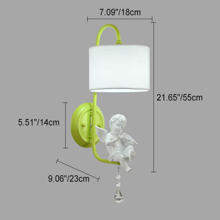 Modern Minimalist Angel Resin Round Fabric 1-Light Wall Sconce Lamp for Living Room
