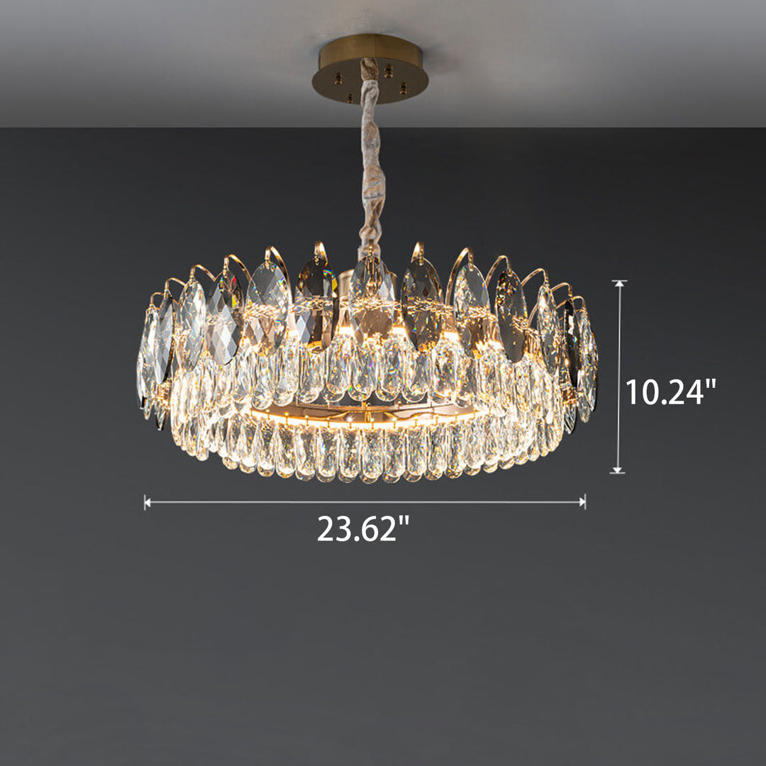 Lustre LED rond en cristal de luxe léger européen 