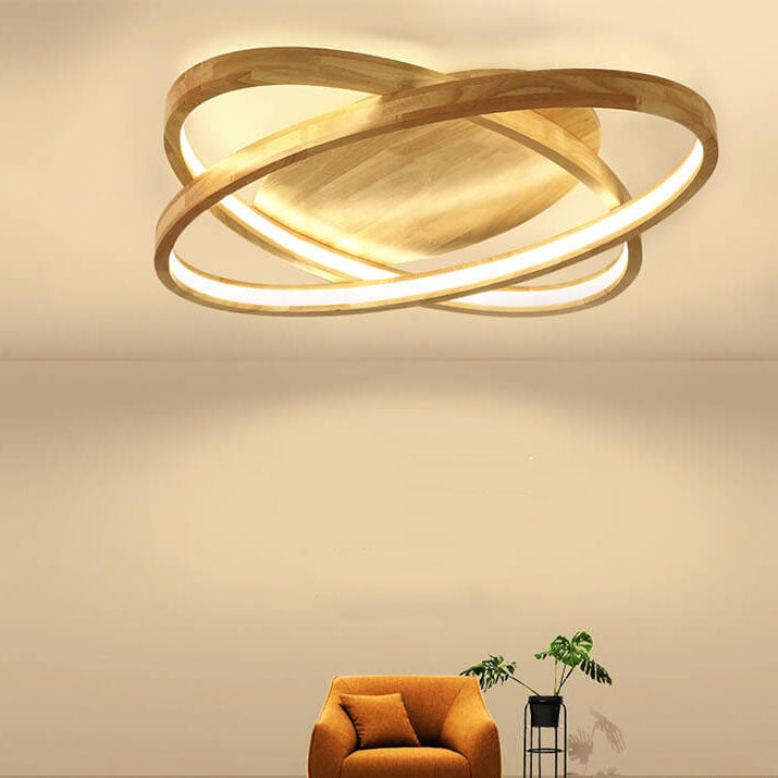 Modern Nordic Wooden Oval LED Flush Mount Light