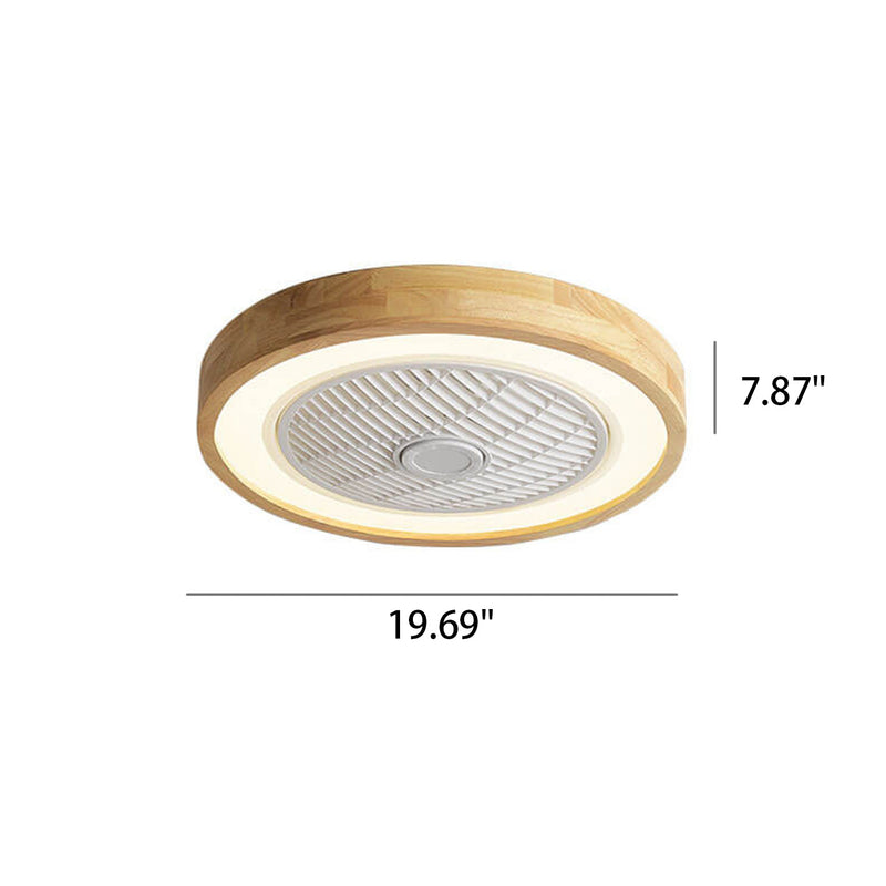 Modern Minimalist Wood Geometric LED Flush Mount Ceiling Fan Light