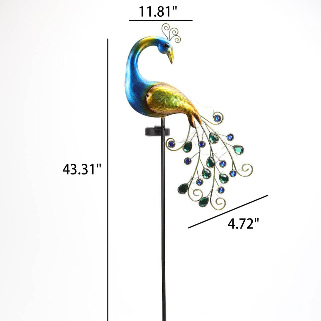 Lampe de sol décorative de pelouse extérieure à LED en forme de paon en fer industriel solaire 