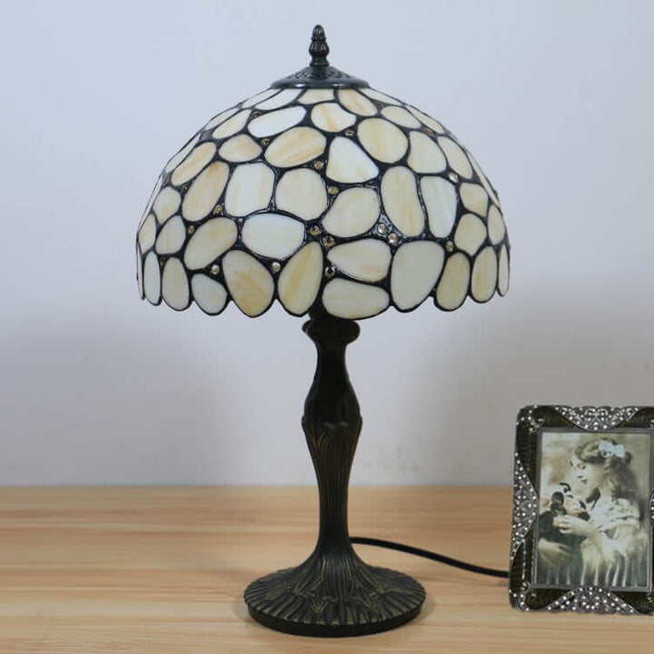 Traditional Tiffany Pebbles Flower Stained Glass Dome 1-Light Table Lamp For Bedroom