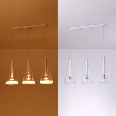 Modern Minimalist Pure White Clear Cone Glass 1/3-Light Island Light Chandelier