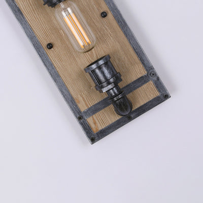 Industrial Vintage Wood Base Cage 1-Light Wall Sconce Lamp