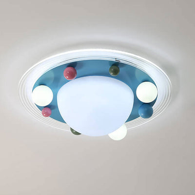 Cute Space Planet Macaron Color Children's LED Flush Mount Ceiling Light