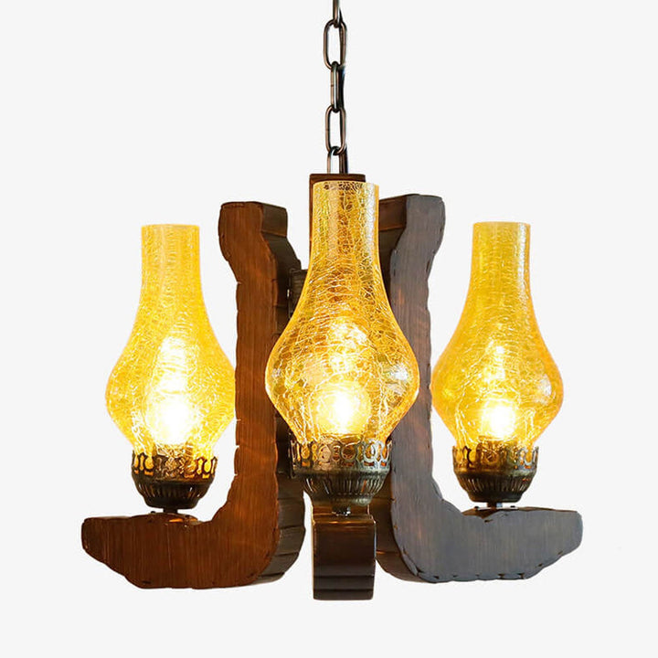 Industrielle Massivholz Antik-Design 3-Licht Kronleuchter 