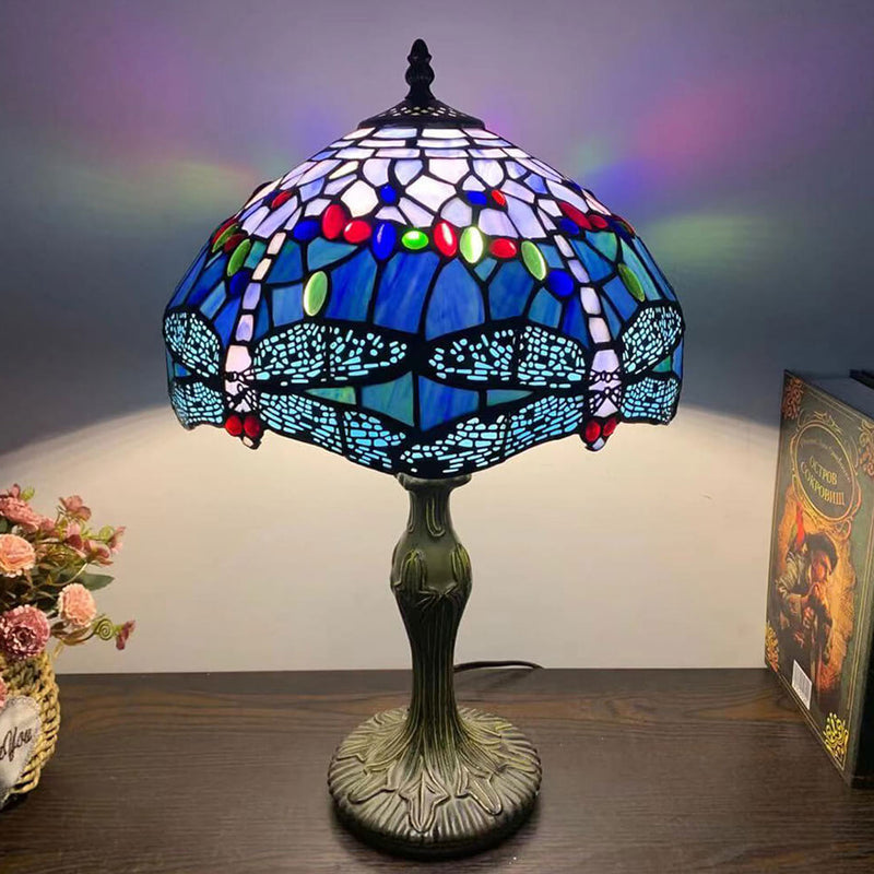 Lampe de table à 1 lumière en verre teinté en alliage Tiffany 