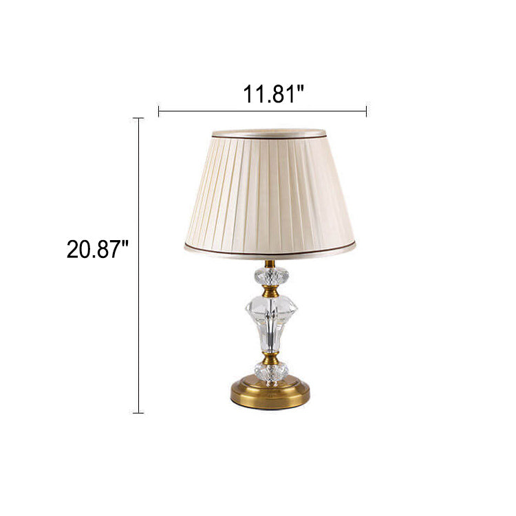 European Vintage Crystal Pillar Base Fabric 1-Light Table Lamp