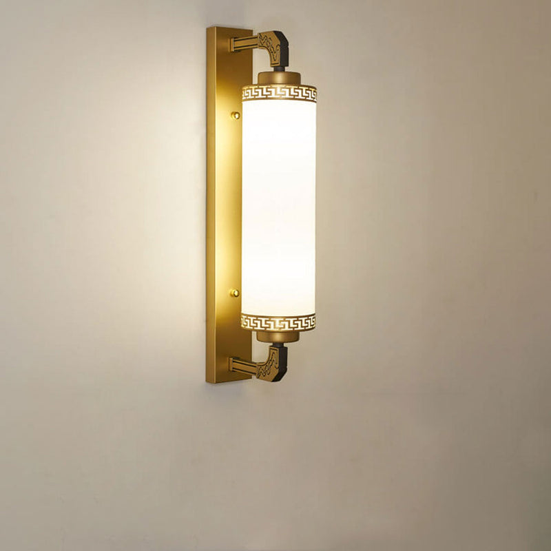 Moderne Chinesische Säule Eisen Glas 2-Licht Wandleuchte 