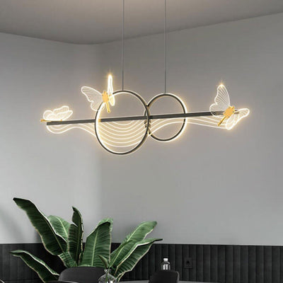 Nordic Light Luxury Butterfly Round Linear Island Light LED Chandelier