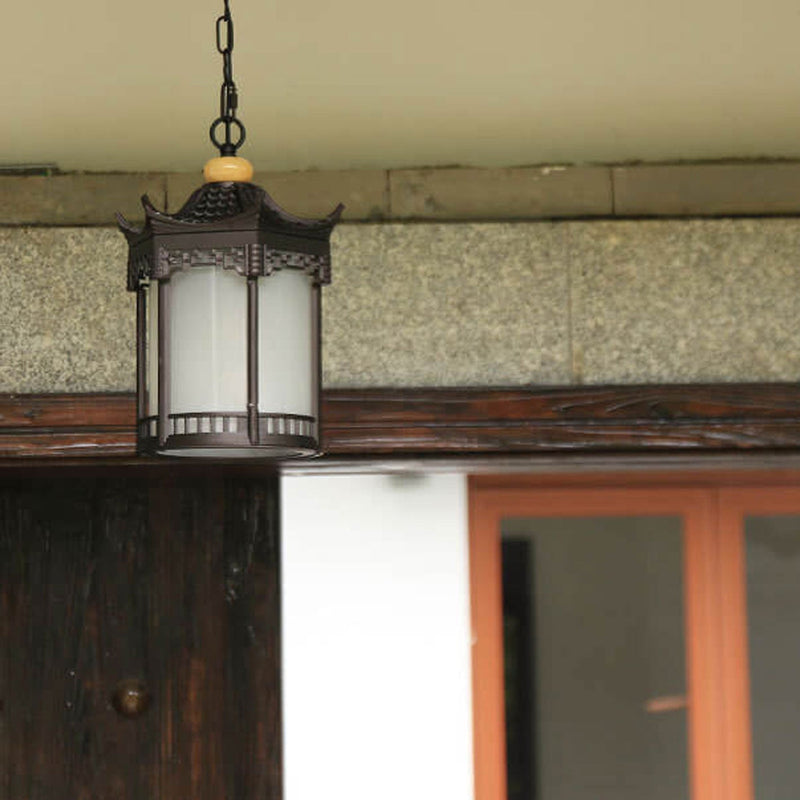 Retro Chinese Outdoor Waterproof Hexagonal Lantern 1-Light Patio Pendant Light