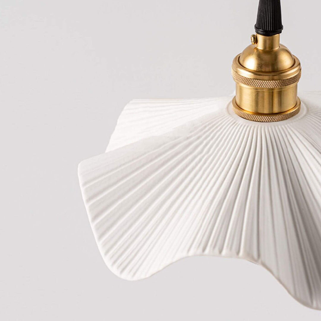Traditional Vintage Ceramic Waves Scalloped Copper 1-Light Pendant Light For Living Room