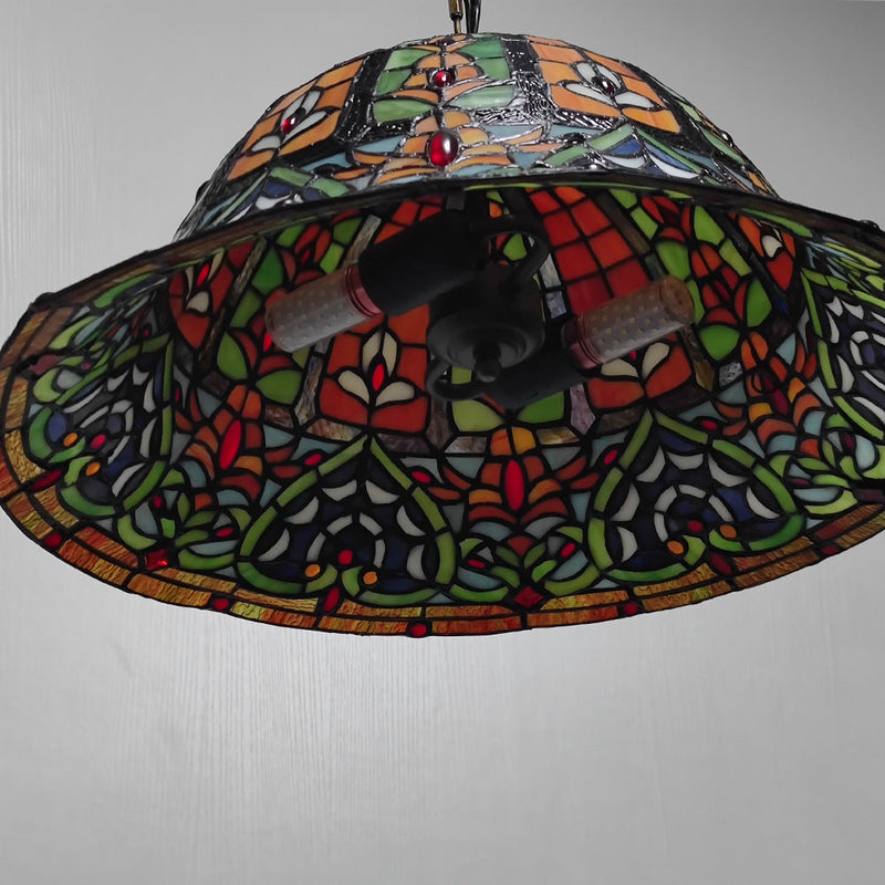 European Style Tiffany Dome Stained Glass Dragonfly Flower 2-Light Chandelier