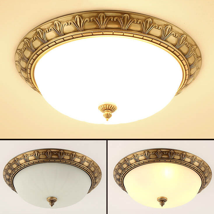 Modern Imitation Marble All Copper Circular 1-Light Flush Mount Ceiling Light