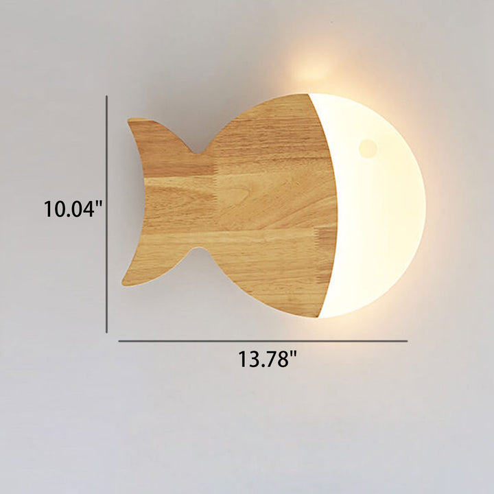 Nordische minimalistische Fisch-LED-Wandleuchte aus Eichenholz 